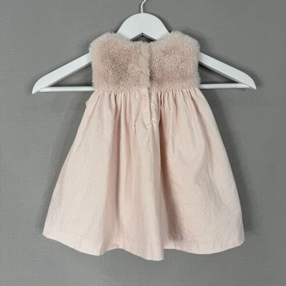 Janie and Jack Baby Girls Dress 12 Months Pink Faux Fur Collar Holiday Retro - Picture 5 of 10